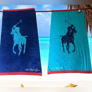 Polo Ralph Lauren Beach Pool  BIG POLO Blue Double Sided Towel 35” X 66”